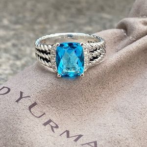 David Yurman Sterling Wheaton Blue Topaz Ring sz 8